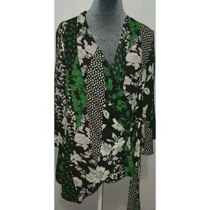 Womens Size L Crossover Lightweight Top Front Tie Black Green White Est.1848